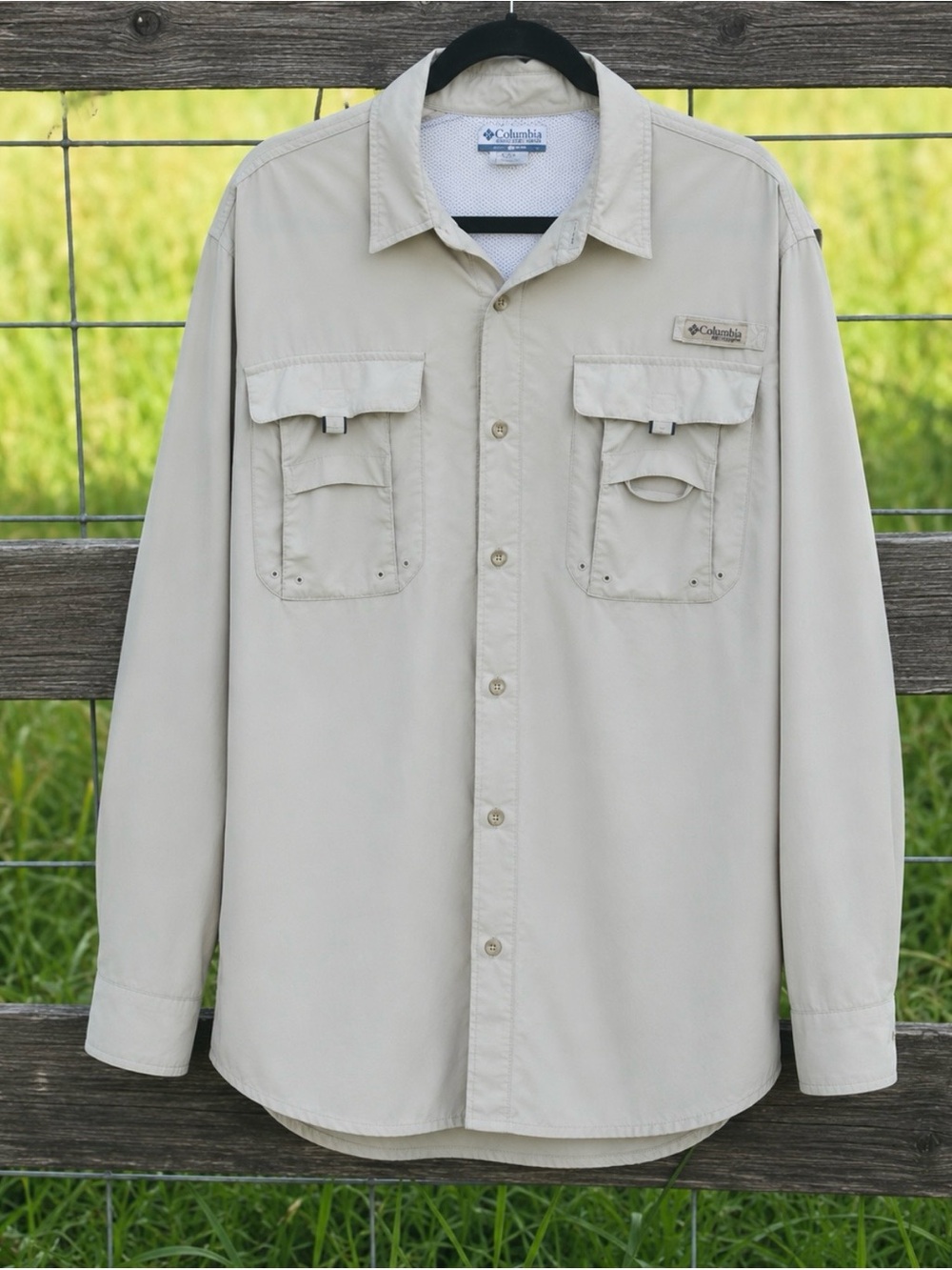 Columbia PFG Performance Fishing Gear Shirt Men’s Large Beige Vented long sleeve